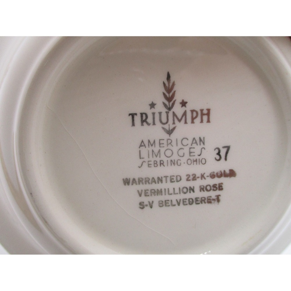 Triumph American Limoges-Vermillion Rose 9 @ 6" Bowls Sebring Ohio 22k - Picture 6 of 6
